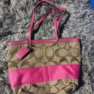 Vintage Coach Signature Stripe Pink Canvas Tote Bag Y2K